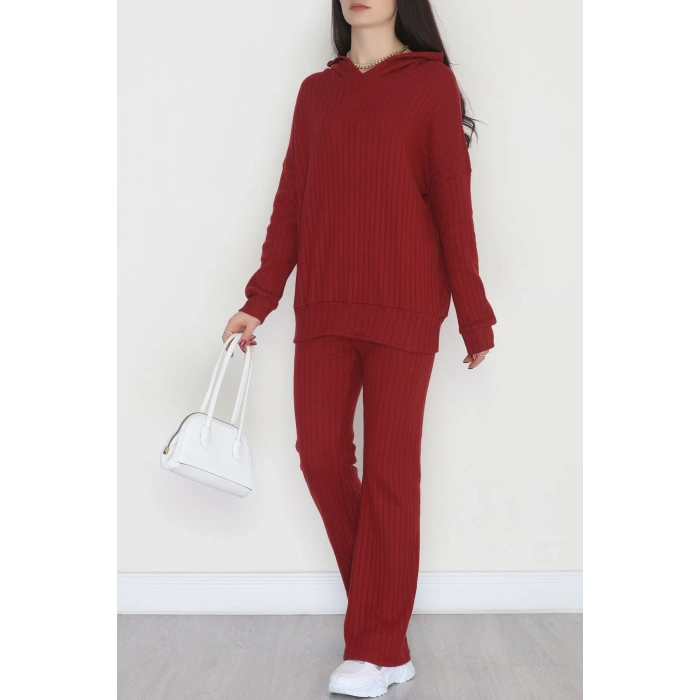 Kapşonlu İnterlok Kumaş İkili Takım Bordo - 42636.1567.