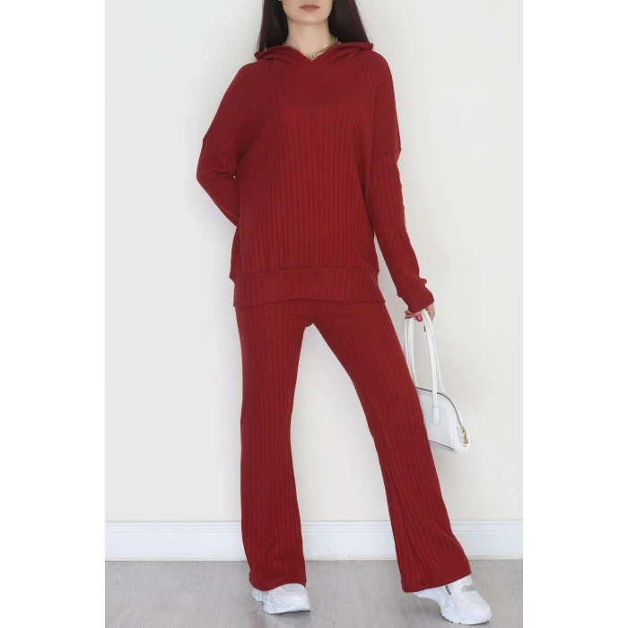 Kapşonlu İnterlok Kumaş İkili Takım Bordo - 42636.1567.