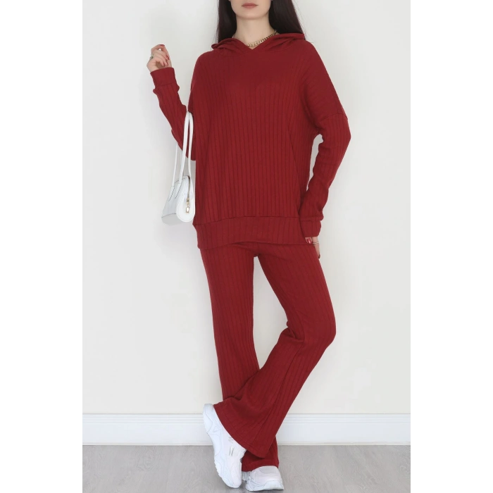 Kapşonlu İnterlok Kumaş İkili Takım Bordo - 42636.1567.