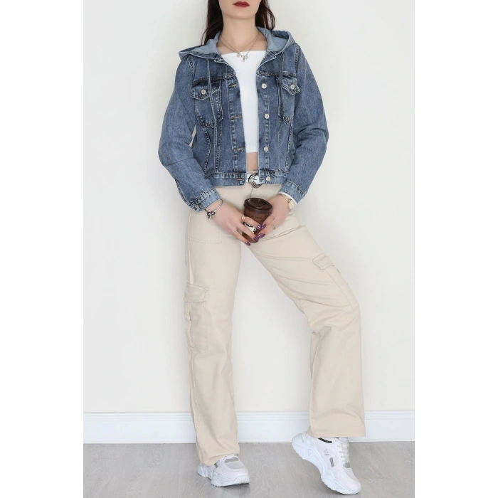 Kapşonlu Kot Ceket Mavi - 42679.1836.