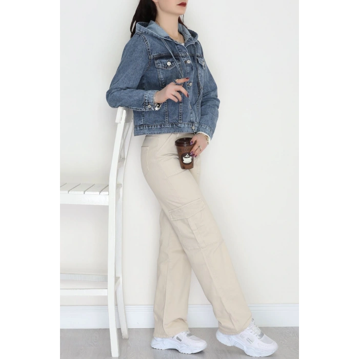 Kapşonlu Kot Ceket Mavi - 42679.1836.