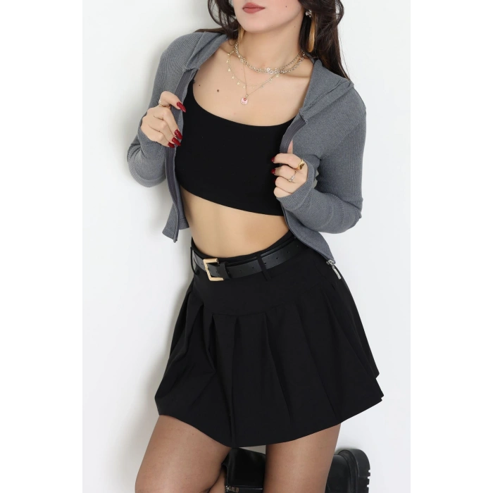 Kapşonlu Parmak Geçmeli Body Antrasit - 70769.1567.