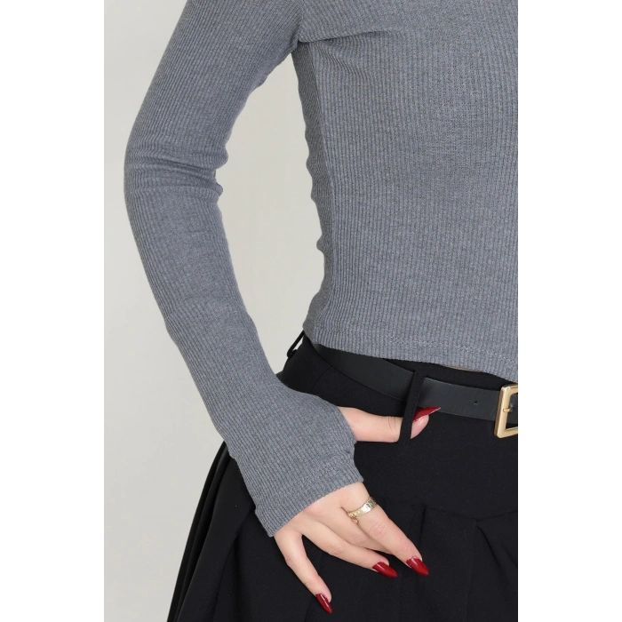 Kapşonlu Parmak Geçmeli Body Antrasit - 70769.1567.