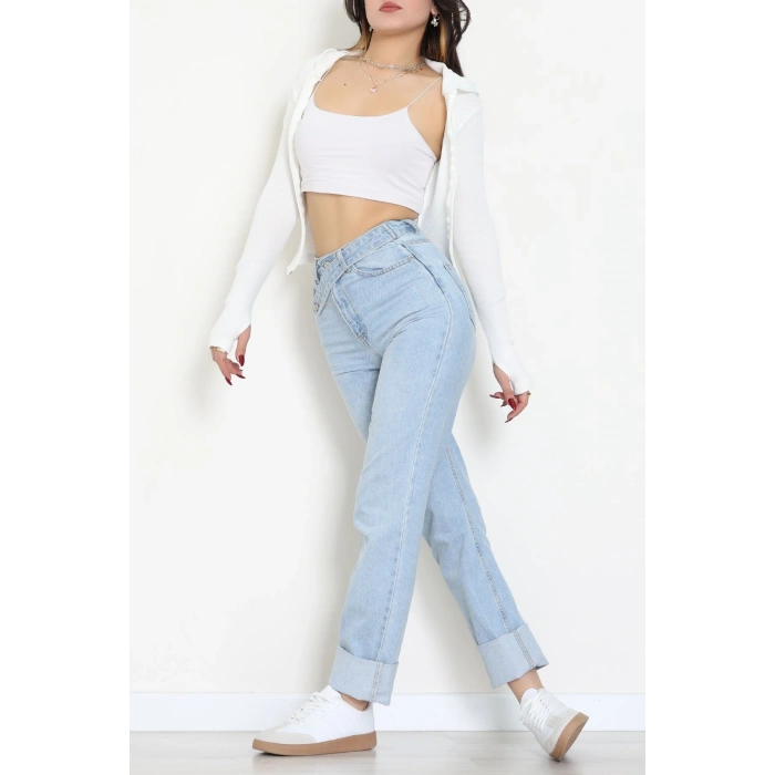 Kapşonlu Parmak Geçmeli Body Beyaz - 70769.1567.