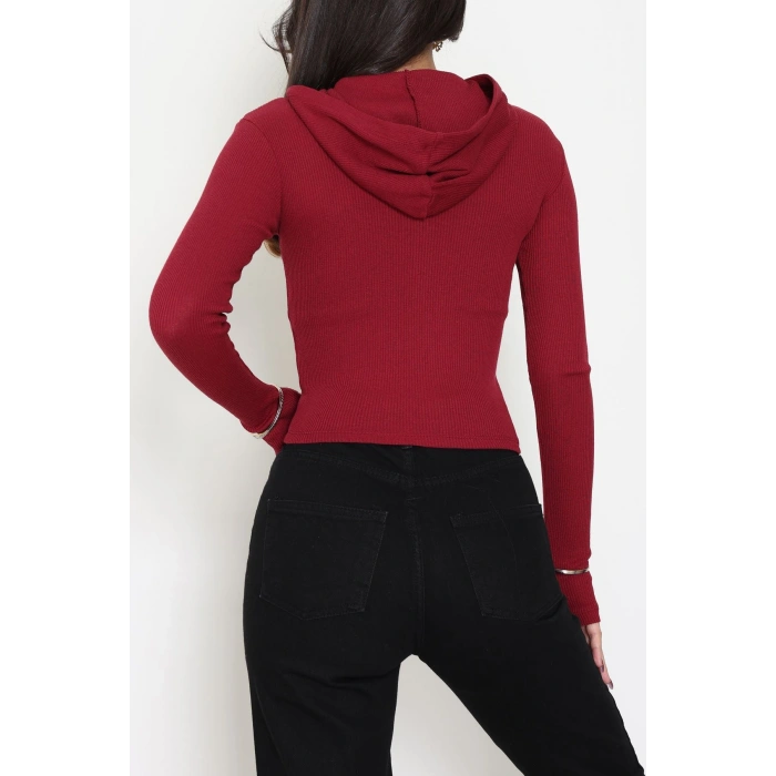 Kapşonlu Parmak Geçmeli Body Bordo - 70769.1567.