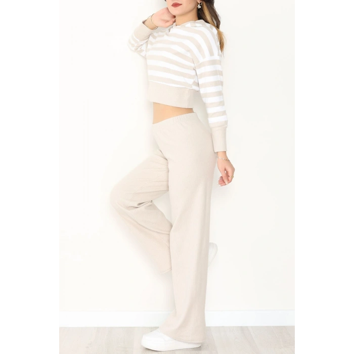 Kapşonlu Raporlu İnterlok İkili Takım Bejbeyaz - 42742.1567.