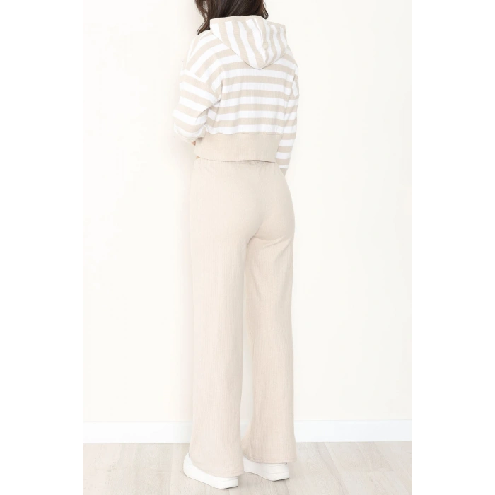 Kapşonlu Raporlu İnterlok İkili Takım Bejbeyaz - 42742.1567.