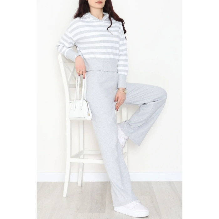 Kapşonlu Raporlu İnterlok İkili Takım Gribeyaz - 42742.1567.