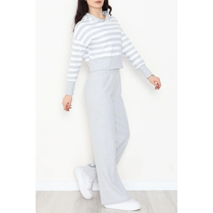 Kapşonlu Raporlu İnterlok İkili Takım Gribeyaz - 42742.1567.