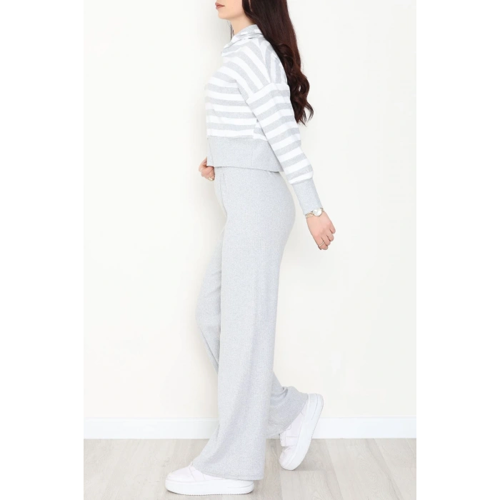 Kapşonlu Raporlu İnterlok İkili Takım Gribeyaz - 42742.1567.