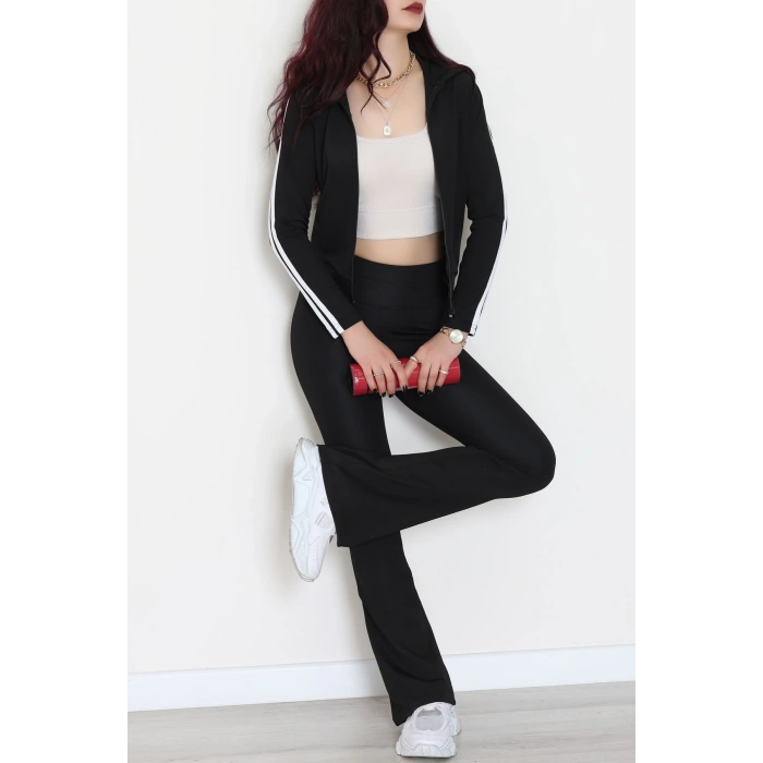 Kapşonlu Şeritli Dalgıç Ceket Siyah - 40511.053.