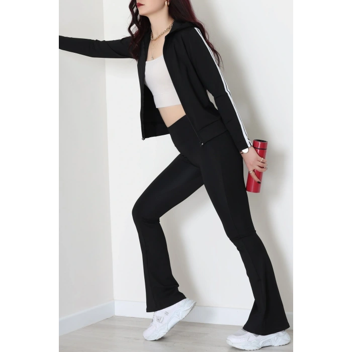 Kapşonlu Şeritli Dalgıç Ceket Siyah - 40511.053.