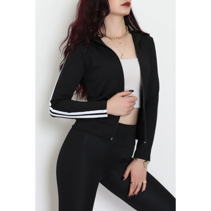 Kapşonlu Şeritli Dalgıç Ceket Siyah - 40511.053.