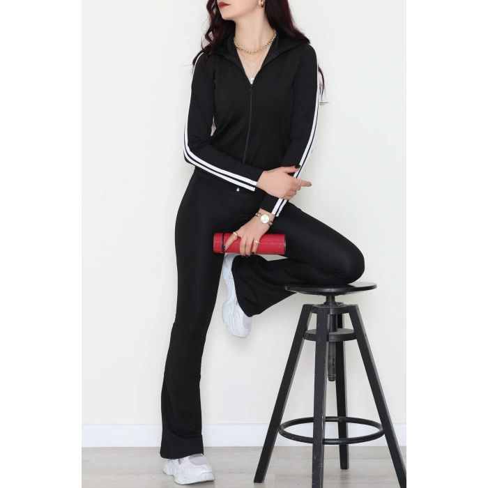 Kapşonlu Şeritli Dalgıç Ceket Siyah - 40511.053.