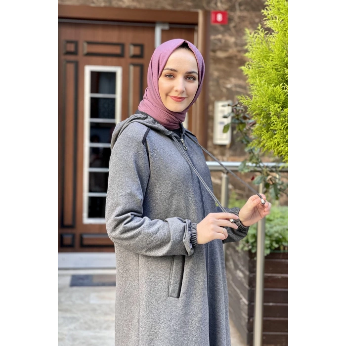 Kapşonlu Tesettür Kap Antrasit