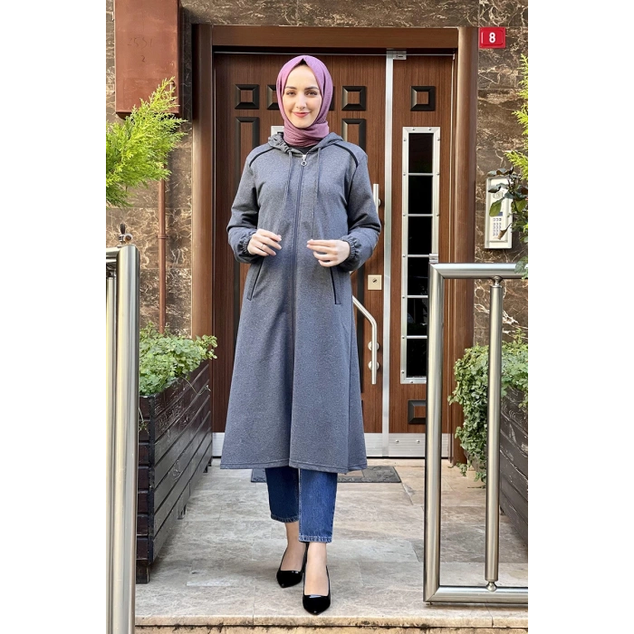 Kapşonlu Tesettür Kap Antrasit