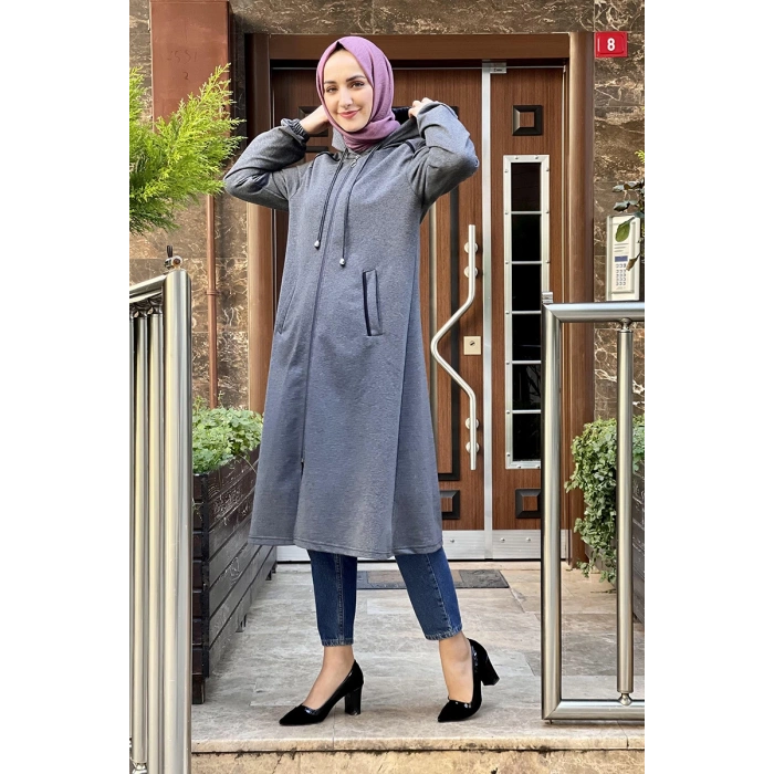 Kapşonlu Tesettür Kap Antrasit