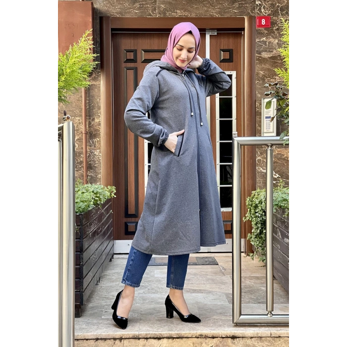 Kapşonlu Tesettür Kap Antrasit