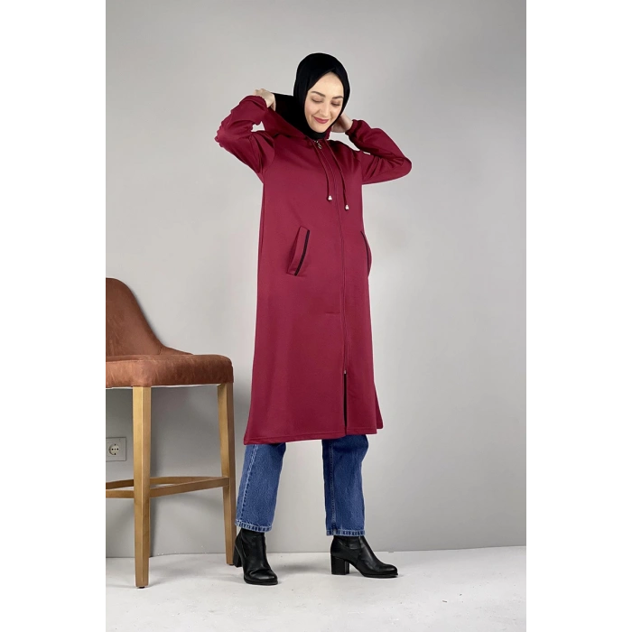 Kapşonlu Tesettür Kap Bordo