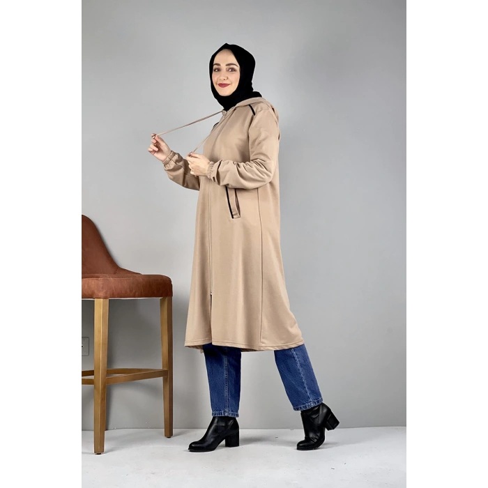 Kapşonlu Tesettür Kap Vizon