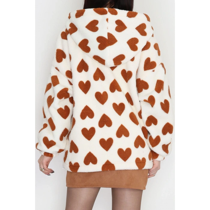 Kapüşonlu Kalpli Peluş Mont Kiremit - 31482.1247.