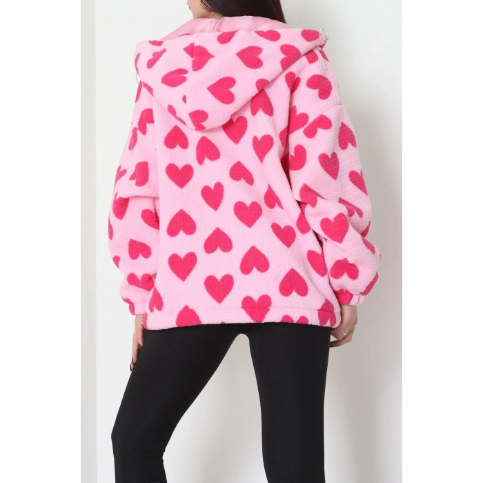 Kapüşonlu Kalpli Peluş Mont Pembe - 31482.1247.