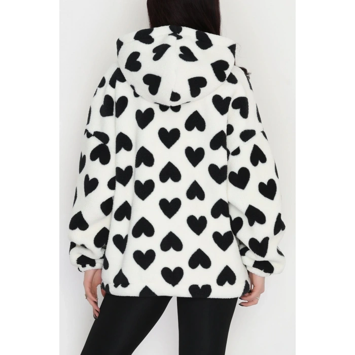 Kapüşonlu Kalpli Peluş Mont Siyah - 31482.1247.