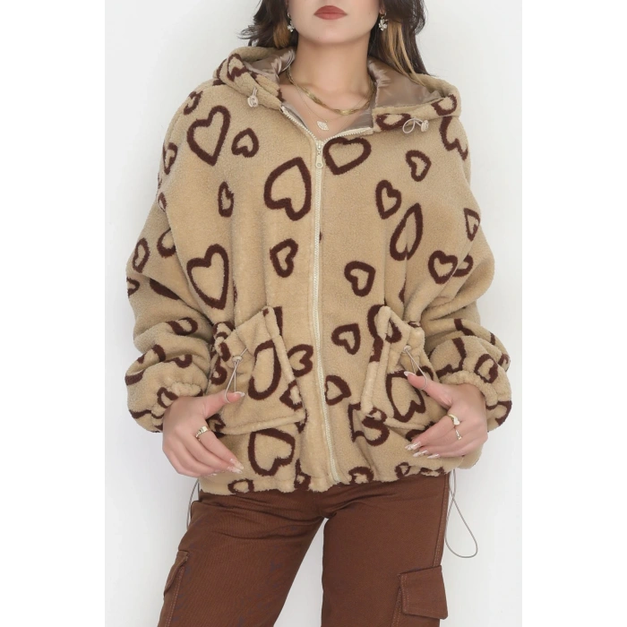 Kapüşonlu Kalpli Peluş Mont Sütlükahve - 31482.1247.