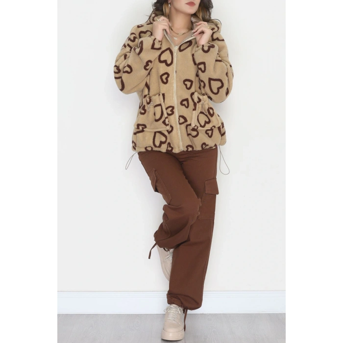 Kapüşonlu Kalpli Peluş Mont Sütlükahve - 31482.1247.