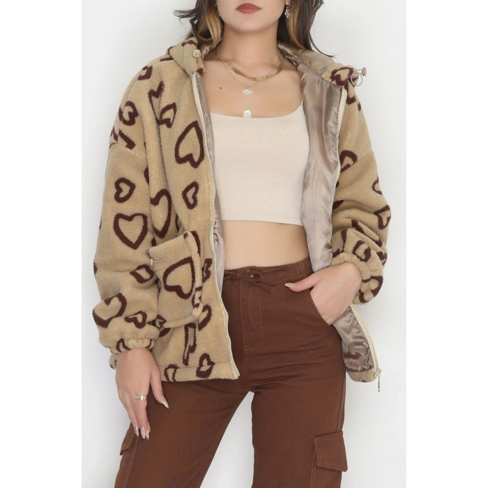 Kapüşonlu Kalpli Peluş Mont Sütlükahve - 31482.1247.