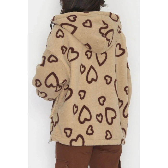 Kapüşonlu Kalpli Peluş Mont Sütlükahve - 31482.1247.