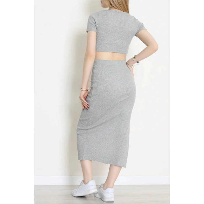 Kare Yaka Crop Etekli Kaşkorse Takım Gri - 71070.1748.