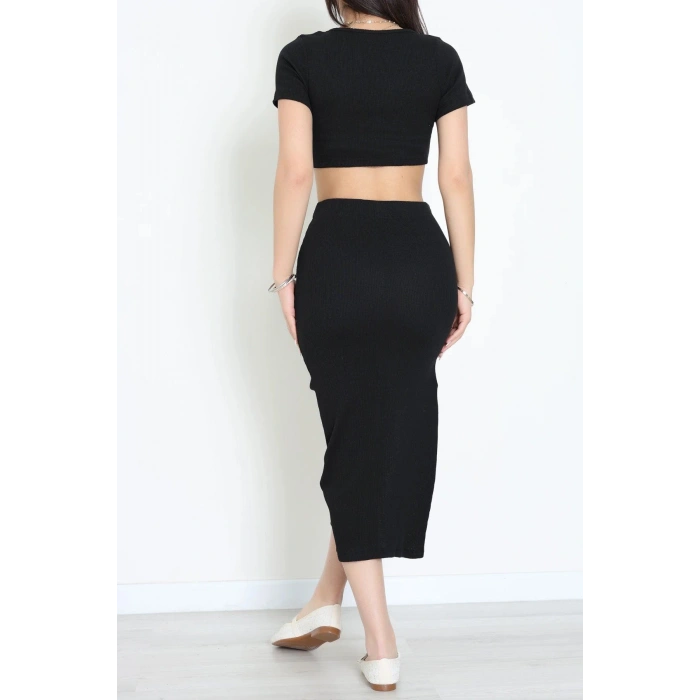 Kare Yaka Crop Etekli Kaşkorse Takım Siyah - 71070.1748.