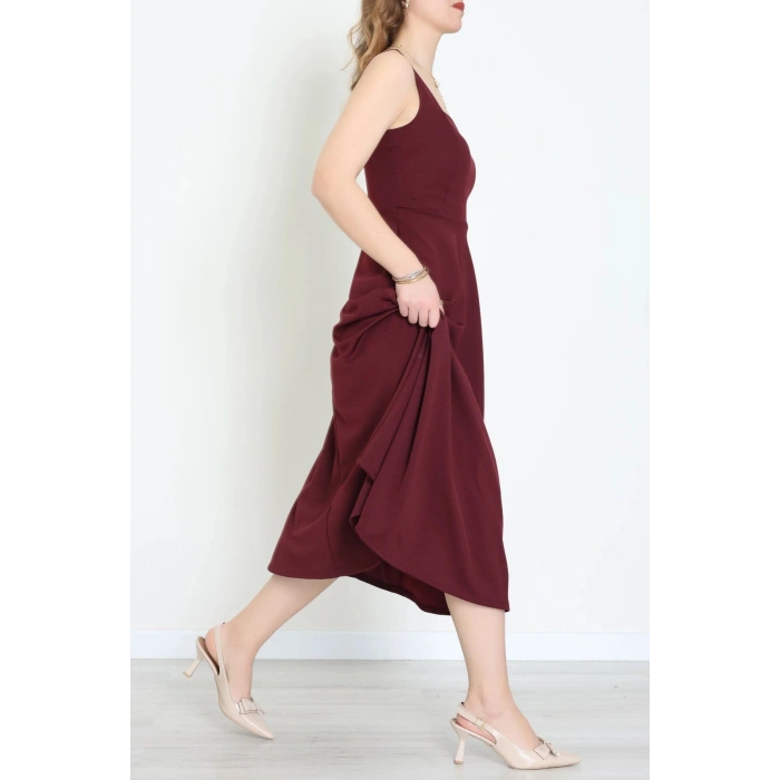 Kare Yaka Midi Elbise Bordo - 583208.1592.
