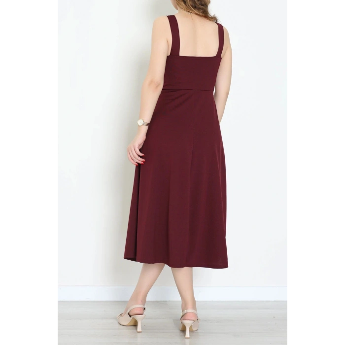 Kare Yaka Midi Elbise Bordo - 583208.1592.