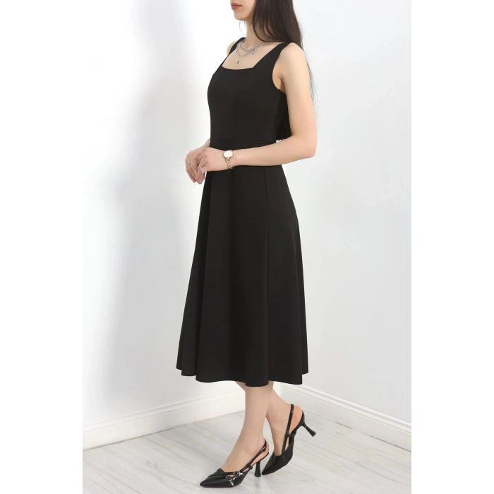 Kare Yaka Midi Elbise Siyah - 583208.1592.