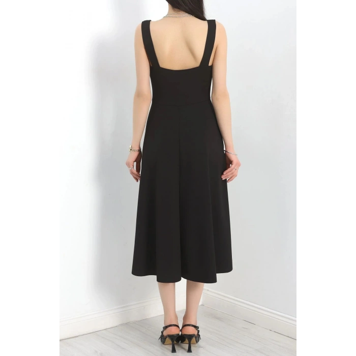 Kare Yaka Midi Elbise Siyah - 583208.1592.