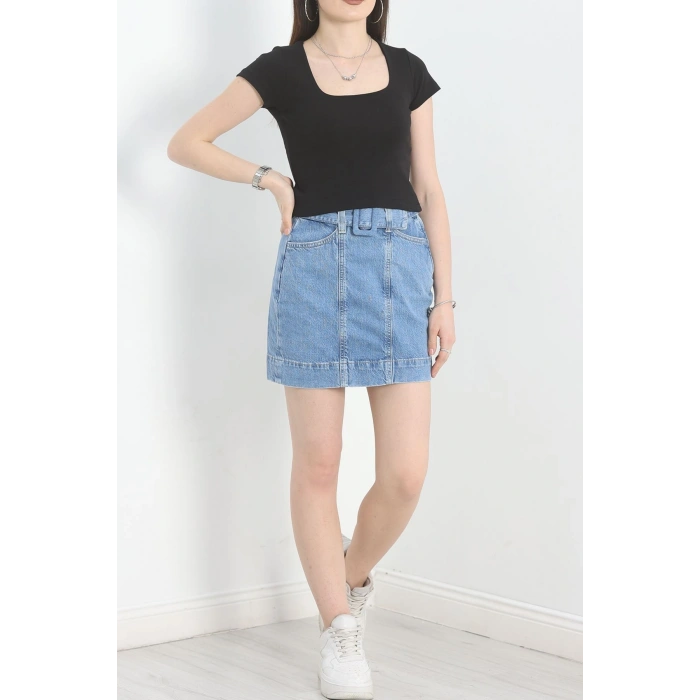 Kare Yaka Penye Tişört Siyah - 21804.200.