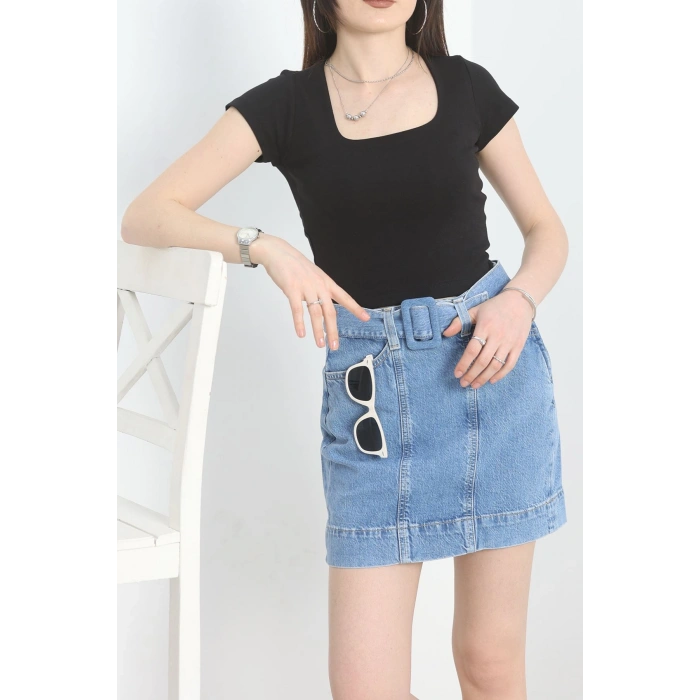 Kare Yaka Penye Tişört Siyah - 21804.200.