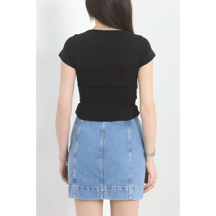 Kare Yaka Penye Tişört Siyah - 21804.200.