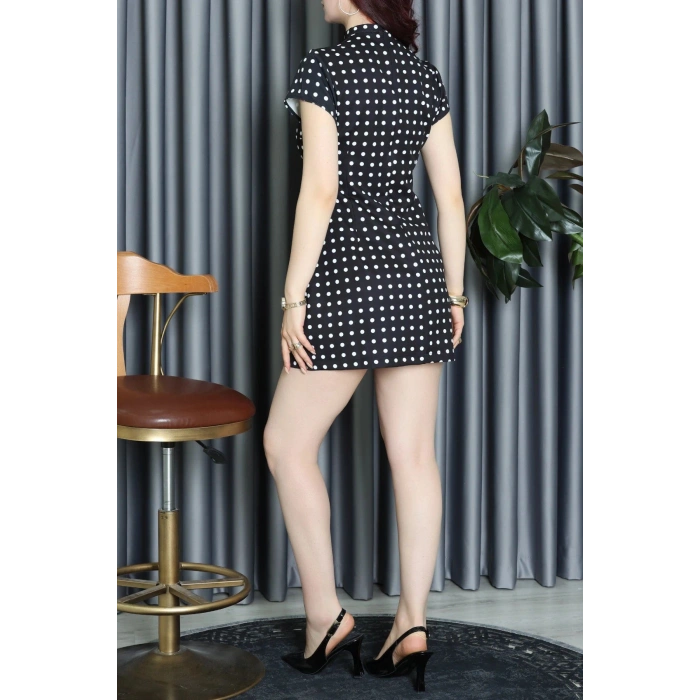 Kare Yaka Puantiyeli Elbise Siyahbeyaz - 71602.155.