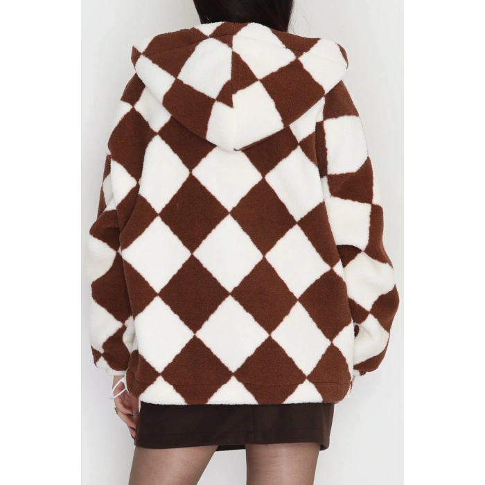 Kareli Kapşonlu Mont Kahve - 4047.1247.