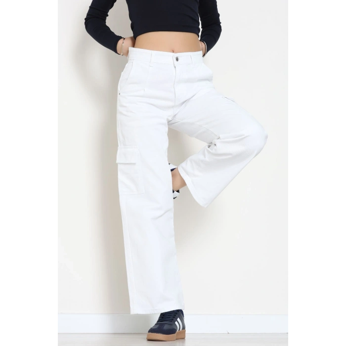 Kargo Cep Palazzo Kot Pantolon Beyaz - 31849.2121.