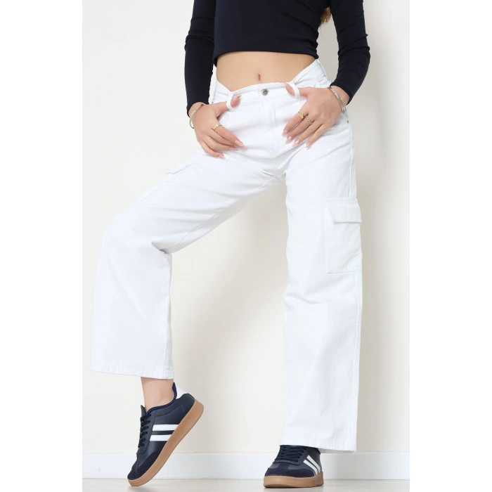 Kargo Cep Palazzo Kot Pantolon Beyaz - 31849.2121.