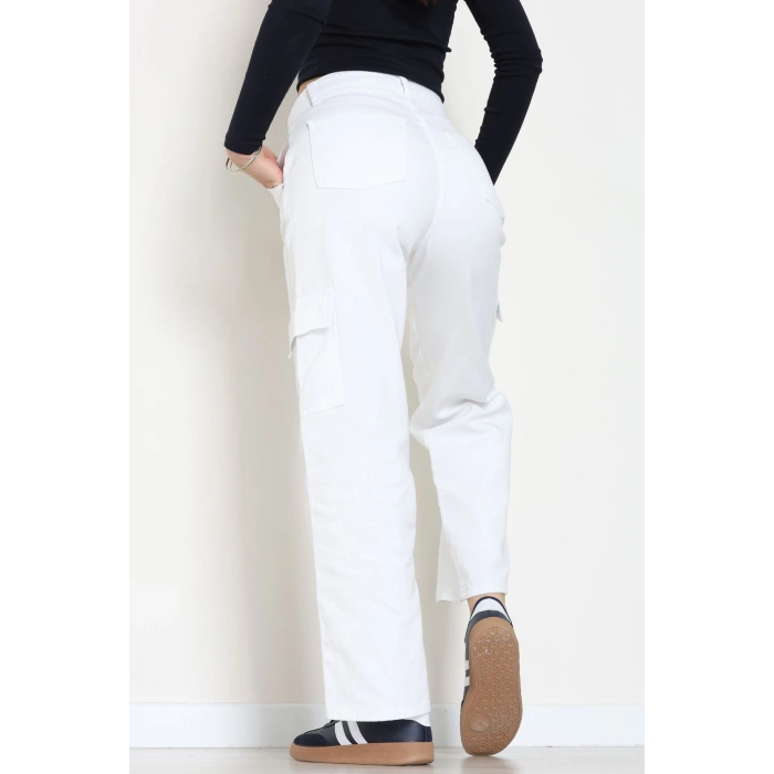 Kargo Cep Palazzo Kot Pantolon Beyaz - 31849.2121.