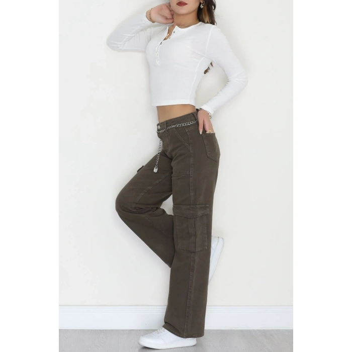 Kargo Cep Palazzo Kot Pantolon Haki - 42681.1836.