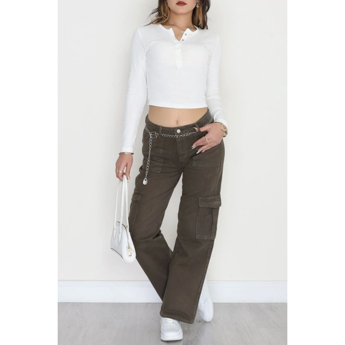 Kargo Cep Palazzo Kot Pantolon Haki - 42681.1836.