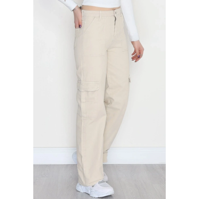 Kargo Cep Palazzo Kot Pantolon Taş - 42681.1836.