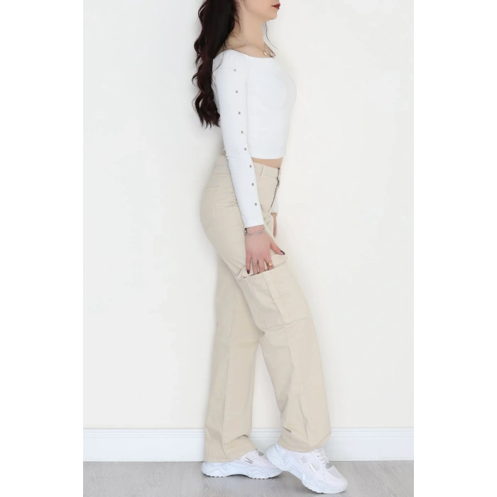 Kargo Cep Palazzo Kot Pantolon Taş - 42681.1836.