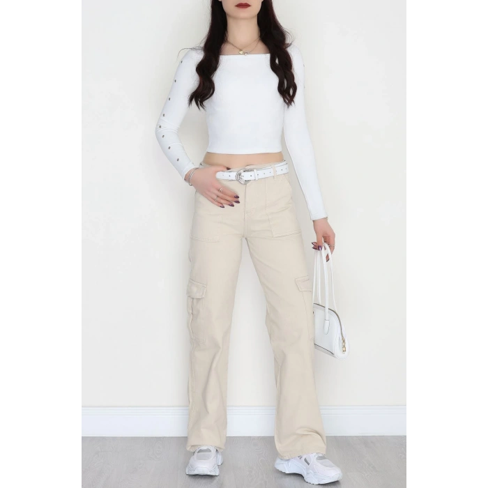 Kargo Cep Palazzo Kot Pantolon Taş - 42681.1836.